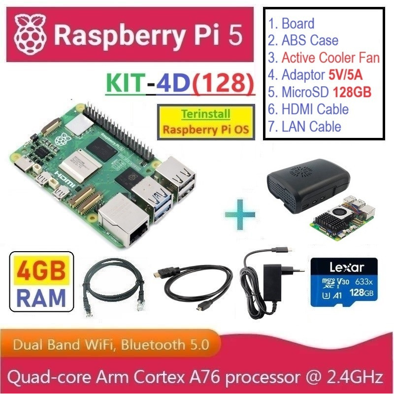 KIT-4D(128)  Raspberry Pi 5 (4GB RAM) - Complete SET (MicroSD 128GB)